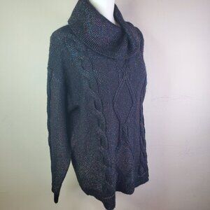 Charter Club Womens Black Rainbow Glitter Cowlneck Sweater L